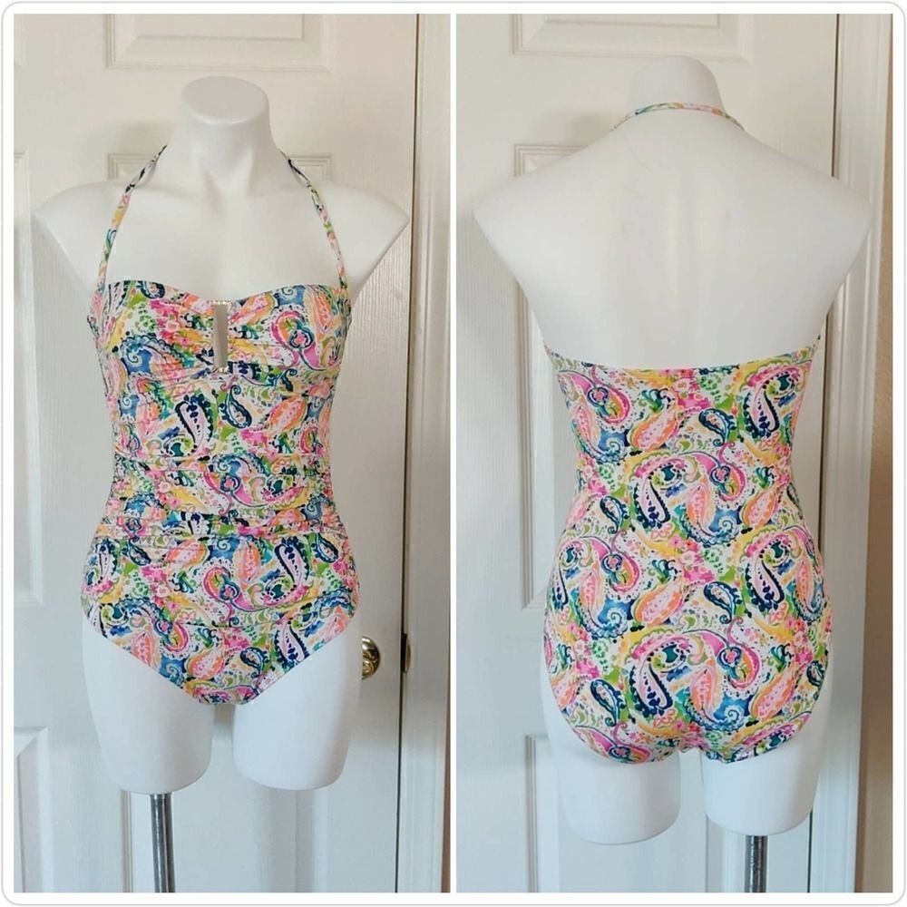Lauren Ralph Lauren paisley bandeau swimsuit sz 4